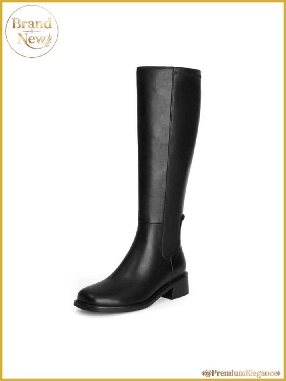 Knee High Boots for Women Low Heel Flat Tall Faux Leather Square Toe Boots